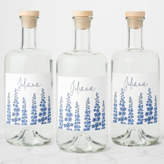 7月のブルーデルフィニウムの花 リキュールボトルラベル (ボトル)