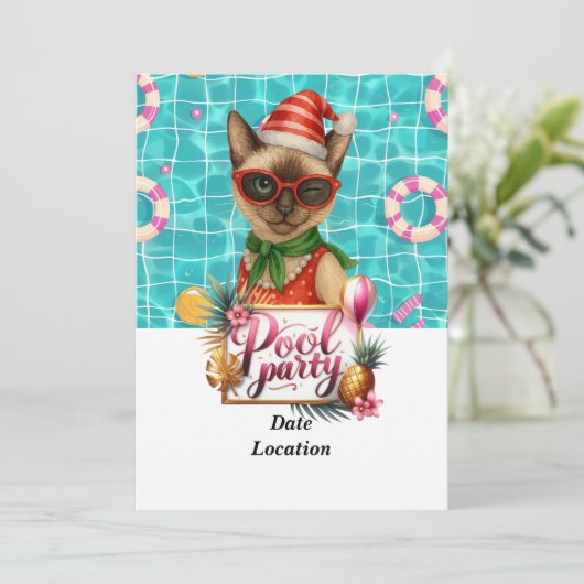 7月のプールパーティークリスマス猫好き 招待状 (スタンド正面)