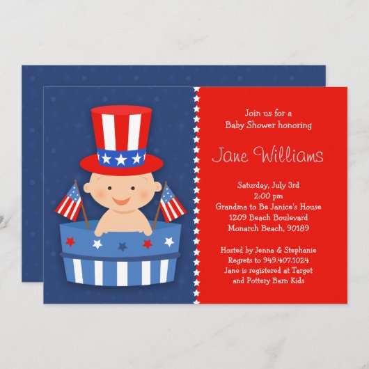 7月のベビーシャワーの招待状の第4 招待状 (正面/裏面)