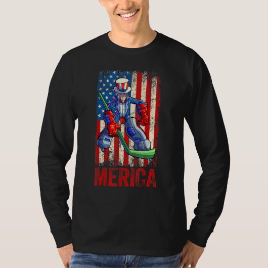 7月のホッケーアンクルサム4th男の子アメリカ合衆国 tシャツ (正面)