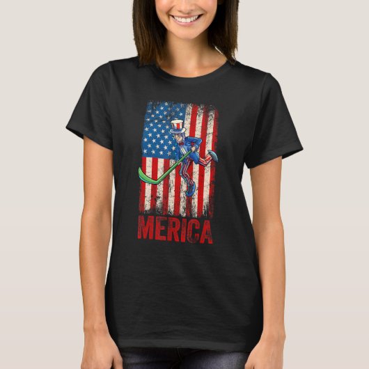 7月のホッケーアンクルサム4th男の子アメリカ合衆国 tシャツ (正面)