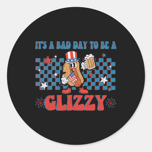 7月のホットドッグの4番目のグリおもしろいジーになる悪い日 ラウンドシール (正面)