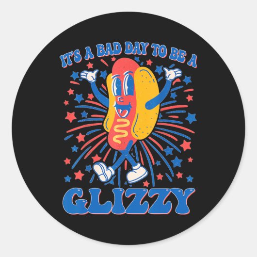 7月のホットドッグ面白い滑る4番目になる悪い日 ラウンドシール (正面)