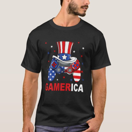 7月のボーイズ4thビデオゲームアメリカ国旗Saおじさん Tシャツ (正面)