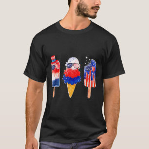 7月のポプシクル赤白ブルーアメリカ国旗のパー Tシャツ