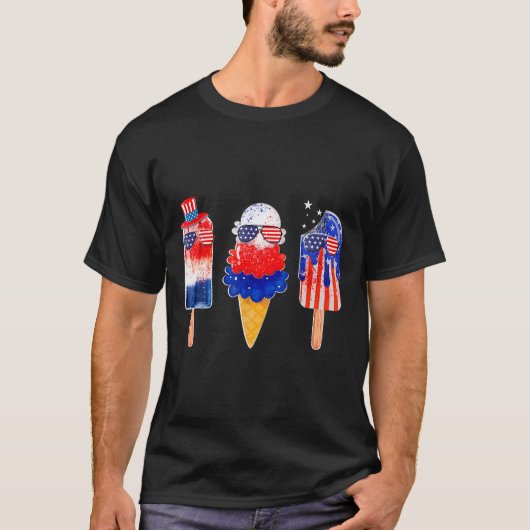7月のポプシクル赤白ブルーアメリカ国旗のパー Tシャツ (正面)