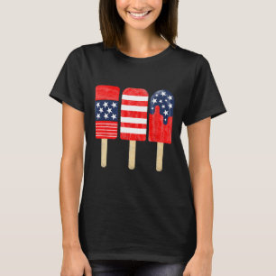 7月のポプシクル赤白ブルーアメリカ国旗のパー Tシャツ