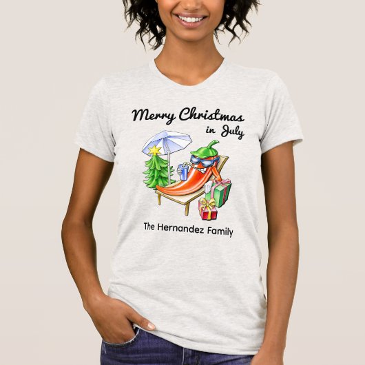 7月のメリークリスマスのカスタマイズ可能なおもしろい夏 Tシャツ (正面)
