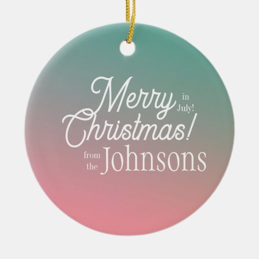 7月のメリークリスマスピンクグリーングラデーション セラミックオーナメント (正面)