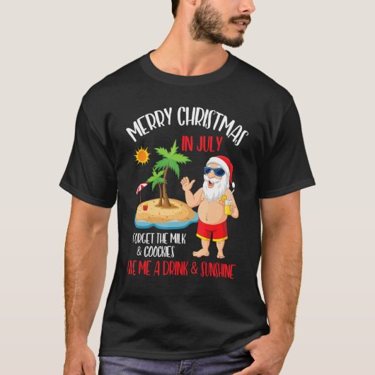 7月のメリークリスマス忘れミルククッキー与えドリンク Tシャツ (正面)