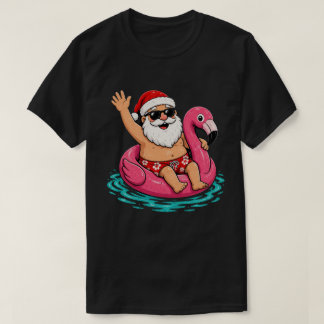 7月のメリークリスマス トロピカル フラミンゴ サンタ Tシャツ