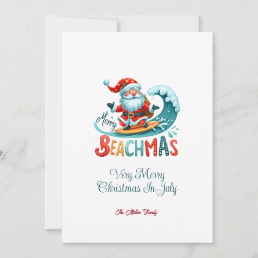 7月のメリーグリーティングカードでのビーチマスクリスマス 招待状 (正面)