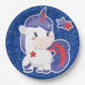 7月のユニコーンのお祝いのきらびやかな魔法の第4 ペーパープレート (正面)