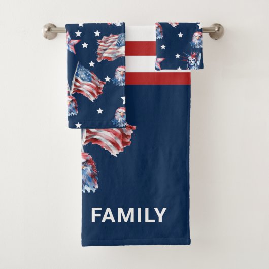 7月のラグジュアリー4日愛国心パーソナライズされた バスタオルセット (インサイチュ)