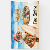 7月のリラックスビーチクリスマスでのサンタクロース 横断幕 (縦)