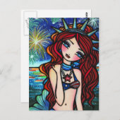 7月のレディ・リバティ4thマーメイド・アート・ポストカード ポストカード (正面/裏面)