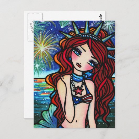 7月のレディ・リバティ4thマーメイド・アート・ポストカード ポストカード (正面/裏面)