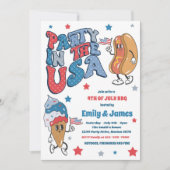 7月のレトロ4日(米国) BBQパーティーパーティー 招待状 (正面)