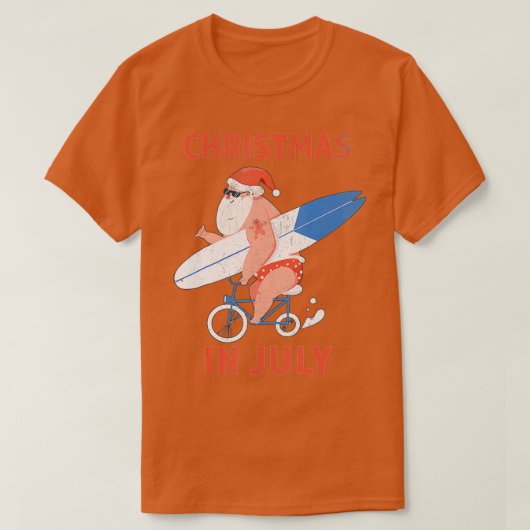 7月のロングボードサンタクリスマス Tシャツ (デザイン正面)