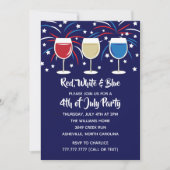 7月のワインレッドの白人および青のパーティーの第4 招待状 (正面)