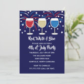 7月のワインレッドの白人および青のパーティーの第4 招待状 (スタンド正面)