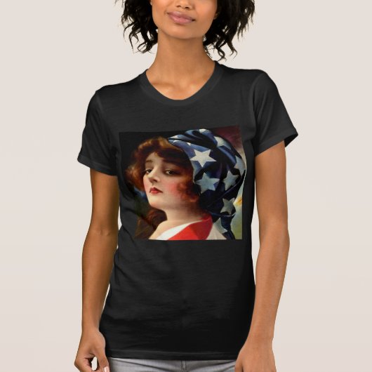 7月のヴィンテージの愛国心が強い芸術の女性第4に印を付けて下さい Tシャツ (正面)