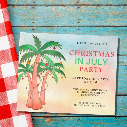 7月の予算クリスマスパームツリーズパーティー招待状