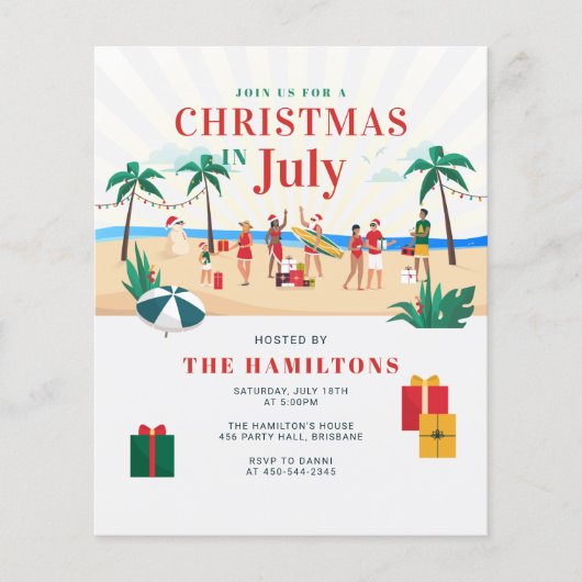 7月の予算クリスマスファミリーパーティの招待状 (正面)