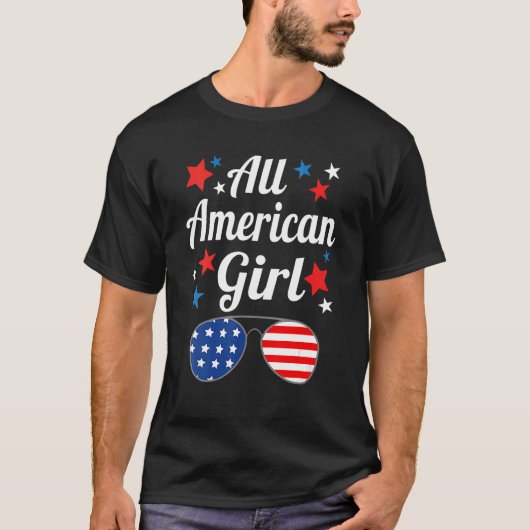 7月の全米ガール4th愛国的なアメリカF Tシャツ (正面)