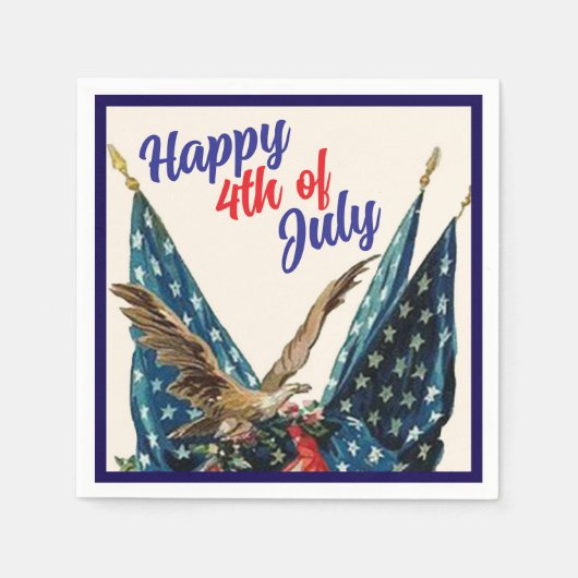 7月の国旗とイーグル愛国心4thクックアウトパーティー スタンダードカクテルナプキン (正面)