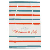 7月の夏にストライプはオレンジとブルーのクリスマス ミディアムペーパーバッグ (正面)