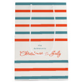 7月の夏にストライプはオレンジとブルーのクリスマス ミディアムペーパーバッグ (裏面)