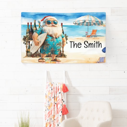 7月の夏のクリスマスサンタクロースビーチ 横断幕 (インサイチュ)