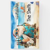 7月の夏のクリスマスサンタクロースビーチ 横断幕 (縦)