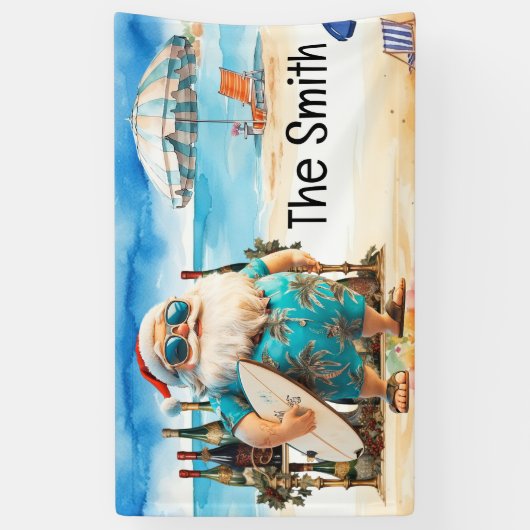 7月の夏のクリスマスサンタクロースビーチ 横断幕 (縦)