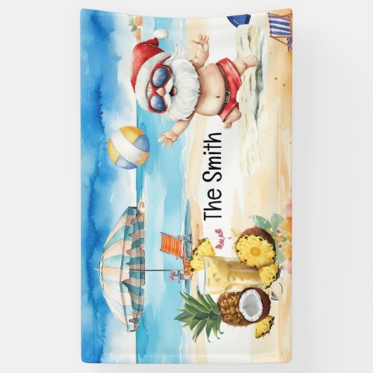 7月の夏のクリスマスサンタクロースビーチ 横断幕 (縦)