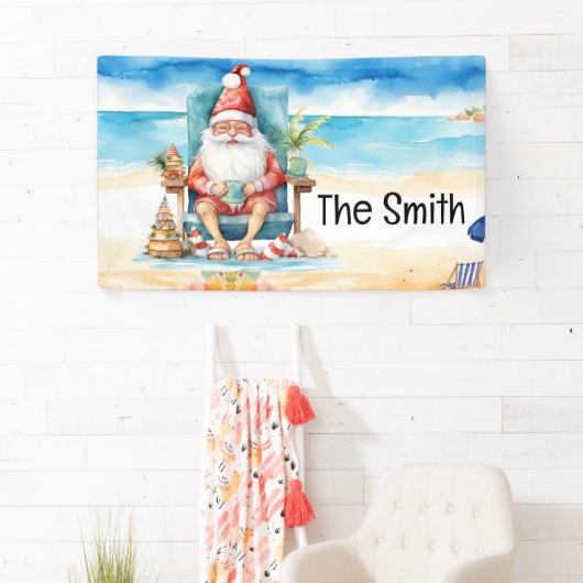7月の夏のクリスマスサンタクロースビーチ 横断幕 (インサイチュ)