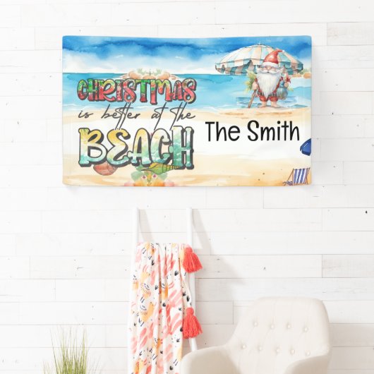7月の夏のクリスマスサンタクロースビーチ 横断幕 (インサイチュ)
