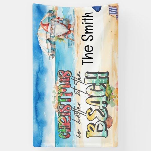 7月の夏のクリスマスサンタクロースビーチ 横断幕 (縦)