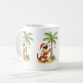 7月の夏のクリスマスビーチでシャム猫 コーヒーマグカップ