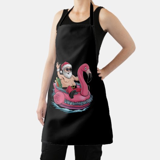 7月の夏のサンタフラミンゴフロアティクリスマス エプロン (インサイチュ)