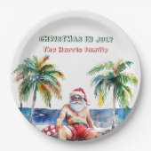 7月の夏のサンタIクリスマス ペーパープレート (正面)