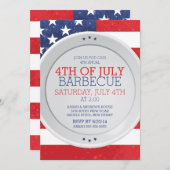7月の夏のバーベキューのパーティーの愛国心が強い旗第4 招待状 (正面/裏面)