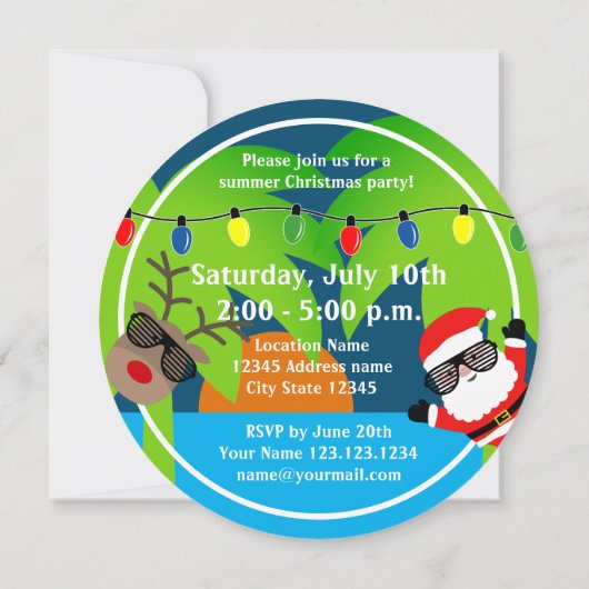 7月の夏のパーティの招待状のクリスマス 招待状 (裏面)