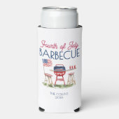 7月の夏のパーティー愛国的バーベキュー国旗 スリム缶クーラー (Seltzer正面)