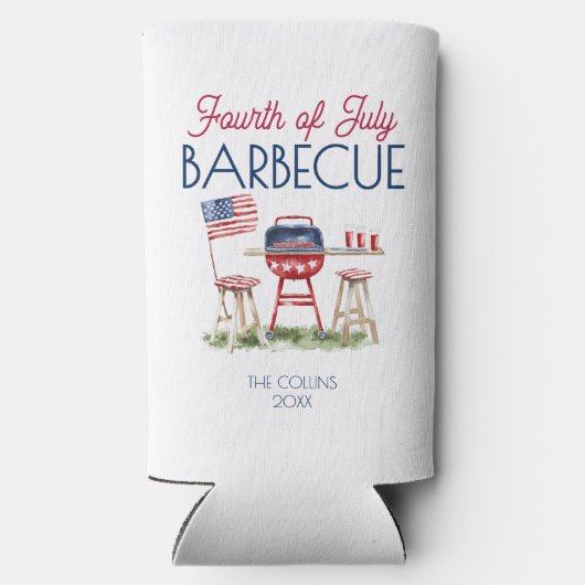 7月の夏のパーティー愛国的バーベキュー国旗 スリム缶クーラー (裏面)