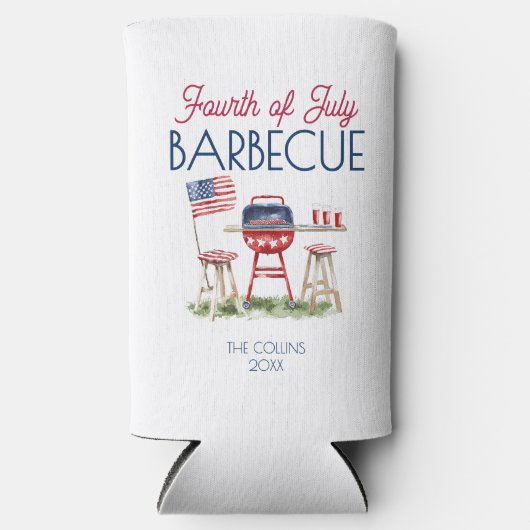 7月の夏のパーティー愛国的バーベキュー国旗 スリム缶クーラー (正面)