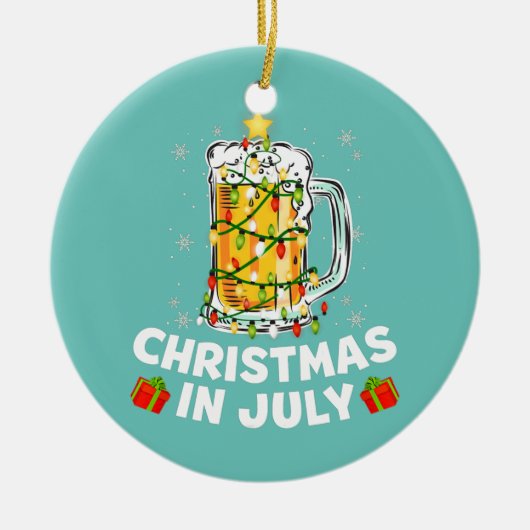 7月の夏のビアクリスマスツリーのクリスマス セラミックオーナメント (正面)