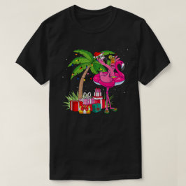 7月の夏の熱帯ピンクのフラミンゴのクリスマス Tシャツ