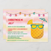 7月の夏の誕生日パーティーのクリスマス  招待状 (正面/裏面)